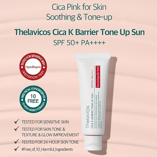 Thelavicos CICA K Barrier Tone Up SUN SPF 50+ PA++++++ 1.8 oz (50 g) + CICA K Barrier Cream 0.5 oz (15 g) - Korean